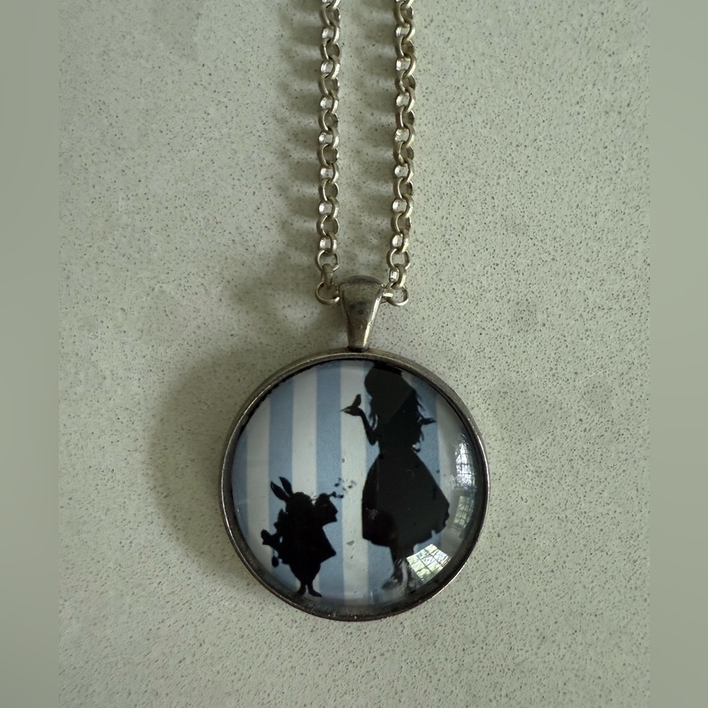 Alice in Wonderland Silver Pendant Necklace with Silhouette Design